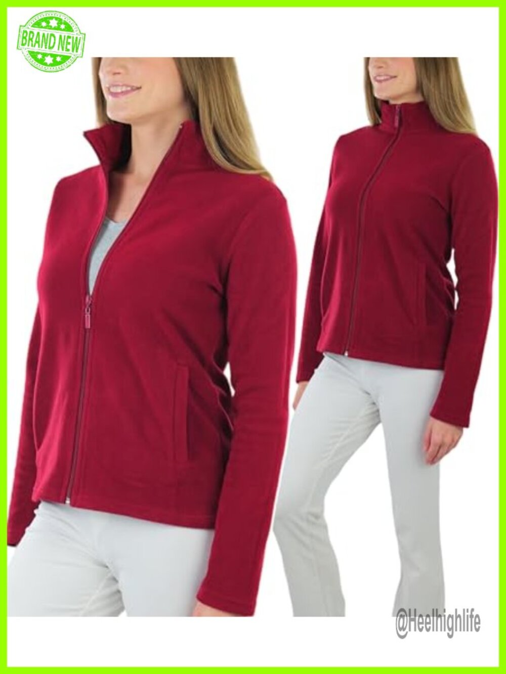Women's Zip Up High Collar Polar Fleece Jacket - Picture 3 of 7